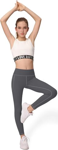 AENLLEY Girls Activewear Leggings with 2 Pockets - Kids Dance Workout Yoga Pants for Athletic Pack of 3 in Kuwait