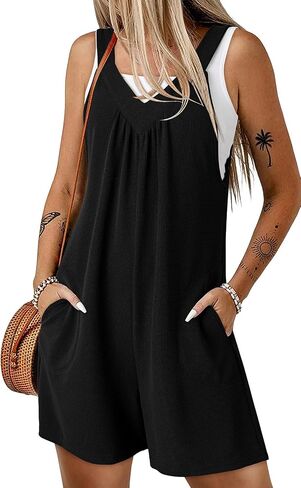 Dokotoo Women's Summer Sleeveless Waffle Knit Romper Tank Tops Belt Jumpsuits with Side Pockets in Saudi Arabia