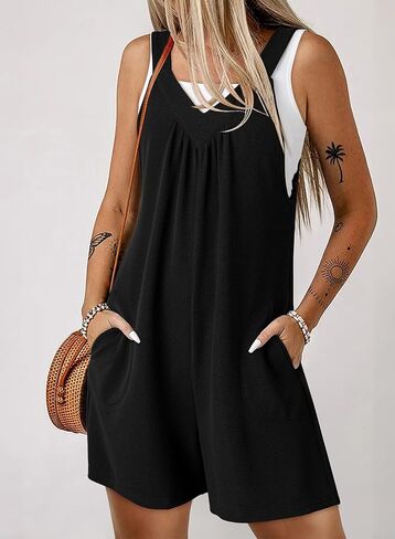 Dokotoo Women's Summer Sleeveless Waffle Knit Romper Tank Tops Belt Jumpsuits with Side Pockets in Saudi Arabia