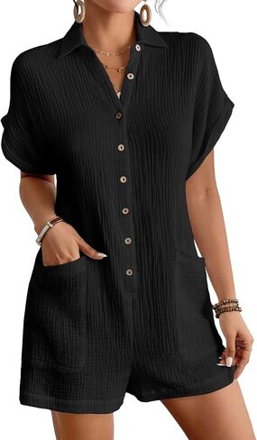 BSUBSEACH Womens Rompers for Summer 2025 Shorts Jumpsuit butty Short Button Button Down Romper with Abomets Beach Acadt in Saudi Arabia