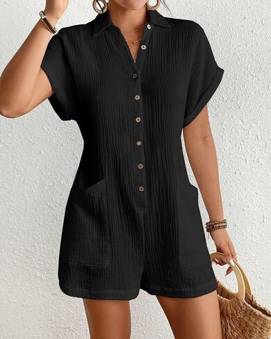 BSUBSEACH Womens Rompers for Summer 2025 Shorts Jumpsuit butty Short Button Button Down Romper with Abomets Beach Acadt in Saudi Arabia