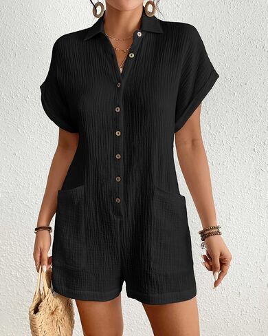 BSUBSEACH Womens Rompers for Summer 2025 Shorts Jumpsuit butty Short Button Button Down Romper with Abomets Beach Acadt in Saudi Arabia