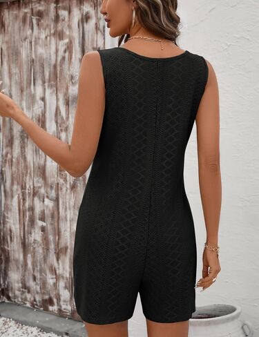 Rapbin Rompers for Women 2025 Summer Casual Sleeveless Scoop Neck Short Jumpsuits Loose Fit Button Overalls with Pockets in Saudi Arabia