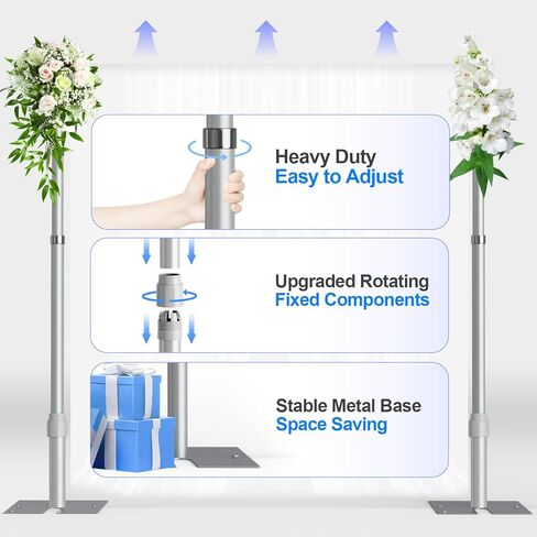 مجموعة حامل خلفية الأنابيب والستائر، خلفية شديدة التحمل مقاس 10أقدام × 10أقدام، حامل خلفية قابل للتعديل للتصوير الفوتوغرافي وحفلات الزفاف والحفلات وتزيين الأحداث in Kuwait