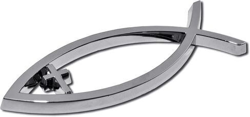Elektroplate Christian Fish with Cross OEM Chrome Remblem للسيارات والشاحنات وجميع السيارات | ملاءمة عالمية في 4 "× 1.4" | مقاومة للطقس in Saudi Arabia