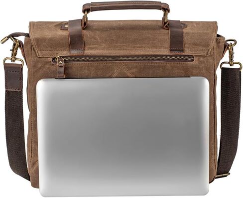 حقيبة رسول جلدية خمر للرجال 15.6 بوصة حقيبة كمبيوتر محمول ، قماش مشمع وجلد أصلي ، حقيبة كتف الأعمال التجارية in Kuwait