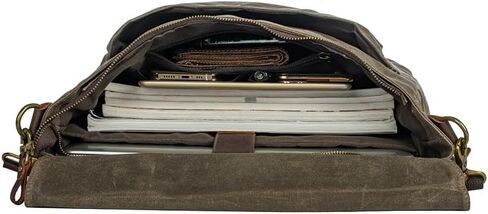 حقيبة رسول جلدية خمر للرجال 15.6 بوصة حقيبة كمبيوتر محمول ، قماش مشمع وجلد أصلي ، حقيبة كتف الأعمال التجارية in Kuwait