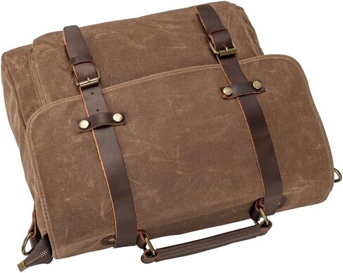 حقيبة رسول جلدية خمر للرجال 15.6 بوصة حقيبة كمبيوتر محمول ، قماش مشمع وجلد أصلي ، حقيبة كتف الأعمال التجارية in Kuwait