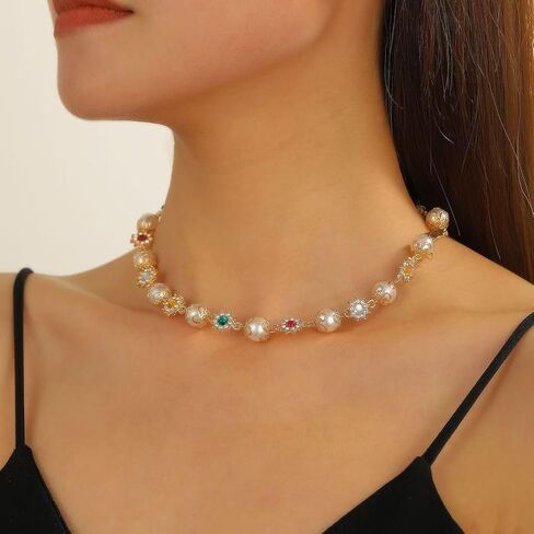 Daisy flower necklace for Women Cute Flower Necklace Exquisite Colorful Gemstones Pearl Daisy Necklace Fashion Jewelry for Women in Saudi Arabia