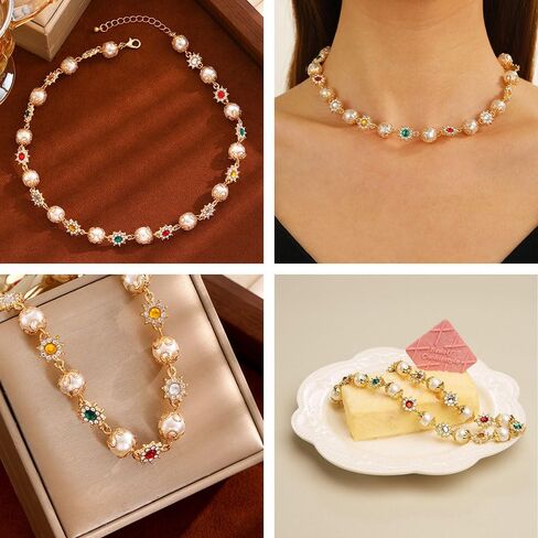 Daisy flower necklace for Women Cute Flower Necklace Exquisite Colorful Gemstones Pearl Daisy Necklace Fashion Jewelry for Women in Saudi Arabia