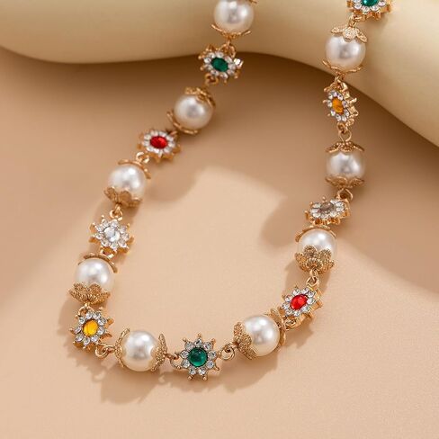 Daisy flower necklace for Women Cute Flower Necklace Exquisite Colorful Gemstones Pearl Daisy Necklace Fashion Jewelry for Women in Saudi Arabia