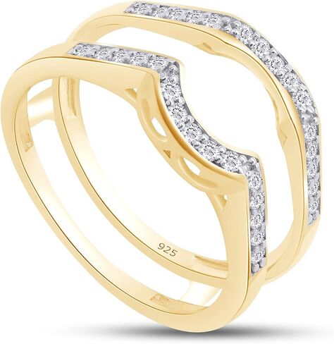 SAVEARTH DIAMONDS 1/4 ct t.w Round Cut Lab Created Moissanite Diamond Wedding Band Enhancer Guard Ring For Women In 14K Gold Over Sterling Silver(VVS1 Clarity 0.25 Cttw) in Saudi Arabia