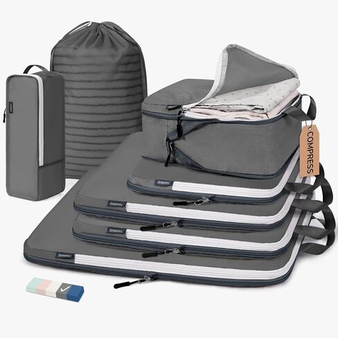 CherryNow Compression Packing Cubes, 7 Set Packing Cubes for Carry On, Travel Essentials for Men, Luggage Organizer Bags, Deep Blue in Saudi Arabia