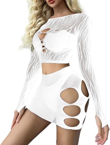 Lingerie Sets for Women Sexy Nightwear Fishnet Tights Mini Dress Chemise in Saudi Arabia
