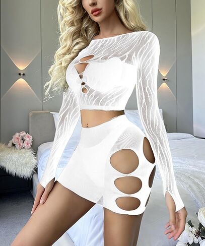 Lingerie Sets for Women Sexy Nightwear Fishnet Tights Mini Dress Chemise in Saudi Arabia