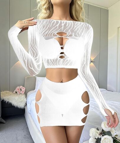 Lingerie Sets for Women Sexy Nightwear Fishnet Tights Mini Dress Chemise in Saudi Arabia