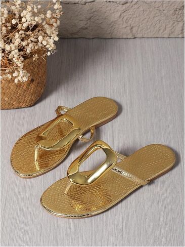 GORGLITTER Women's Metallic Thong Flat Sandals Dressy Square Open Toe Summer Flip Flops in Saudi Arabia
