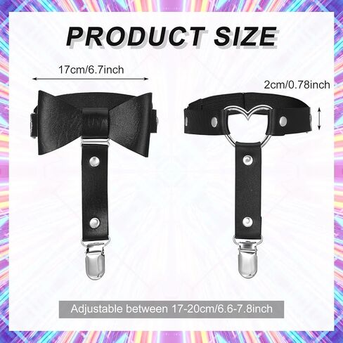 4Pcs Sexy Garters Belt Thigh Garters for Women, Elastic Punk Leather Leg Garter with Anti-Slip Clips, Adjustable Heart-Shaped&Butterfly Shaped Garter for Thigh High Socks, Valentine's Day Halloween in Saudi Arabia
