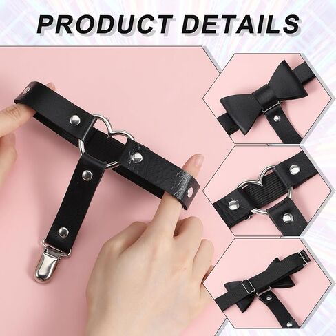 4Pcs Sexy Garters Belt Thigh Garters for Women, Elastic Punk Leather Leg Garter with Anti-Slip Clips, Adjustable Heart-Shaped&Butterfly Shaped Garter for Thigh High Socks, Valentine's Day Halloween in Saudi Arabia