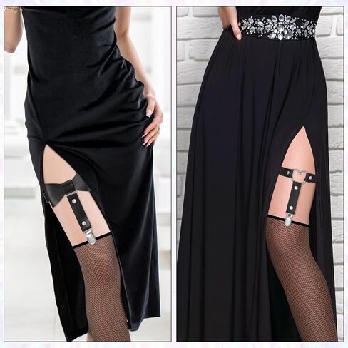 4Pcs Sexy Garters Belt Thigh Garters for Women, Elastic Punk Leather Leg Garter with Anti-Slip Clips, Adjustable Heart-Shaped&Butterfly Shaped Garter for Thigh High Socks, Valentine's Day Halloween in Saudi Arabia
