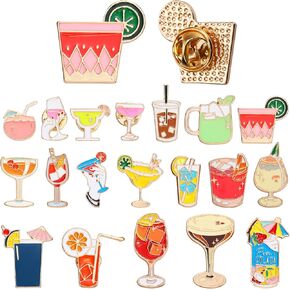 Quelay 20 Pcs Cocktail Enamel Pin Classic Cute Lapel Pin Set Summer Beach Brooch Badges Jewelry Gift for Bartender Aprons, Jackets, Backpacks and Purses, Shirt and Suit Lapels