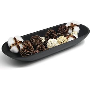 Large Decorative Bowl for Home Decor - Long Dough Bowl with Anti Slip Base for Table Centerpieces - Black Minimalist Design Dough Decor Bowl for Coffee Table, Dining Table Centerpiece