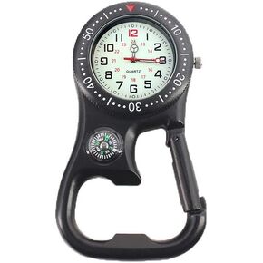 Weicam Men Women Compass Corkscrew Carabiner Clip on FOB Watch Outdoor Adventure Luminous Pocket Watch
