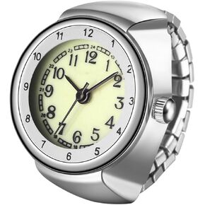 JewelryWe Men Women Finger Watches - Stretchy Strap Elastic Analog Easy Read Arabic Dial Quartz Ring Watches