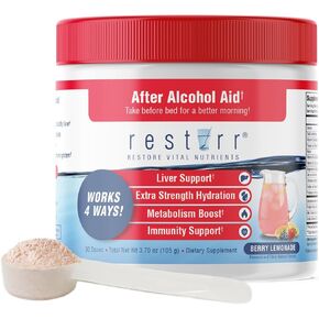 restirr After Alcohol Aid: for a Better Morning. | Supports Alcohol Metabolism, Liver Health, Immune System | Extra Strength Hydration | 16 Stick Packs