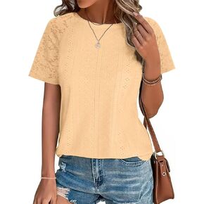 JustfashionNow Womens Summer Tops العصرية 2025 لطيف العيينة التطريز بلوزات قصيرة الأكمام