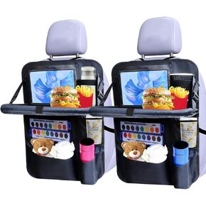 Car Backseat Organizer (2-Pack) 9 Storage Pouches Car Organizer and Storage with Tablet Holder, Car Seat Organizer with Desktop Tray for Kids Family Road Trip Essential Travel Items