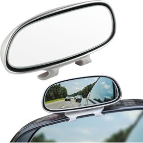 LivTee Clip on Blind Spot Mirror, HD Glass Frameless Convex Rear View Mirrors Exterior Accessories with Wide Angle Adjustable Stick for Car SUV and Trucks, White