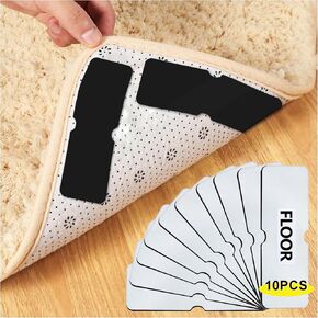 10PCS Carpet Tape for Hardwood Floors,Carpet Grippers for Hardwood Floors,Carpet Corners to Hold Rug in Place,Rug Tape,Double Sided Reusable Washable Carpet Tape Pad