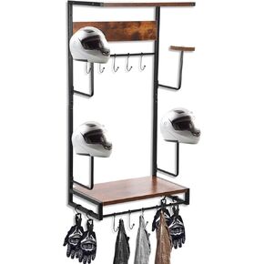 Motorcycle Helmet Rack, Retro Wall Door Mount Motorcycle Helmet and Coat Rack with Hooks Exhibition Type Helmet Hanger Holder for Motorcycle Accessories Storage Stand