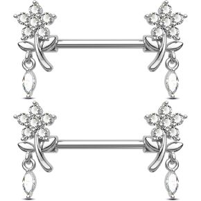 Jewseen 316L Surgical Steel Rings 14g Nipple Barbell Flower Nipple Nipple Jewelry Nipple Bar للنساء