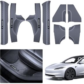 2025 8PCS Tesla Door Sill Protector for Model 3 2024 2025 Highland, Carbon Fiber Door Sill Scuff Plate Edge Guard, Front and Rear Door Entry Guard Scuff Plate Carpet Front Rear Sill