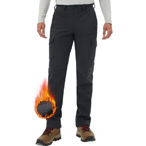 Pioneer Camp Men's Waterproof Cargo Hiking Pants Fleece Lined Outdoor Softshell Snow Ski Insulated Winter Pants for Work Dark Grey, XXL