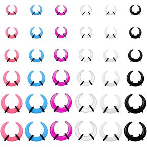 36PCS Septum Stretching Kit 14G 12G 10G 8G 6G 4G Acrylic Septum Pincher Ring Multi-Color C Shape Buffalo Pincher Ear Gauge Stretching Kit Piercing Jewelry for Women Men