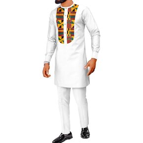 SEA&ALP African Men's Fashion Sequin Clothing Classical Long Sleeve Shirt and Pant Two Pieces Suit Dashiki Formal Outfits