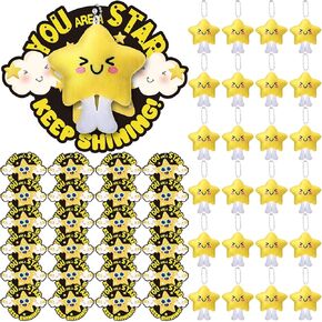 24 Sets End of School Year Gifts for Kids Bulk Star Plush Keychains with Inspirational Cards Preschool Graduation Gifts for Kindergarten Students Classroom Prizes Graduation Party Favors