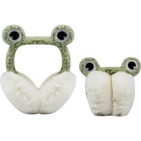 Frog Winter Earmuffs Girls Foldable Cute Cartoon Plush Fluffy Earmuffs Winter Warm Ear Warmers for Kids Women
