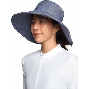 Coolibar UPF 50+ Women's Brittany Beach Hat - Sun Protective (One Size- Denim Blue Chambray)