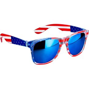 ALVOGIMOR USA Flag Frame Sunglasses, Retro 80's American Classic Eyewear, Patriotic Sunglasses for 4th of July Party Favors (Blue lens)