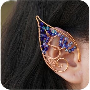 Tree of Life Elf Ear Cuffs, OwMell Handcraft Silver Pointed Fairy Elven Cosplay Fantasy Costume Wedding Earrings