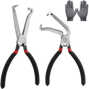 Electrical Disconnect Pliers,Electrical Connector Pliers for Cars,Fuel Line Petrol Clip Pipe Pliers,Automotive Hose Disconnect Tools with a Pair Gloves for Push Tab Style Plugs (1 * 60°+1*Straight)