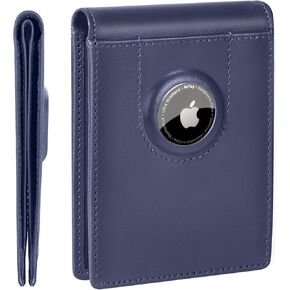 ALLIVE Airtag wallet for men - Genuine Leather Mens Wallet RFID Blocking Slim Billfold with Built-in AirTag Holder, 8 Card Slots, Minimalist Front Pocket Wallet with Gift Box (Classic Black)