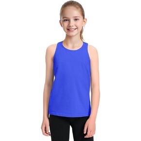 Auranso Girls Tank Tops Cotton Sleeveless Athletic Shirts Racerback Dance Outfit Workout Tops Royal Blue 9-10 Years