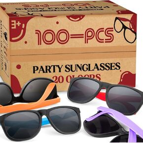 100 Pack Neon Color Sunglasses Bulk Gift, Summer Beach Toy, Birthday Decoration Supplies, Carnival Easter Goody Bag Stuffer, Kids Adults Party Favor, 80’s Accessories, Classroom Prize Box for Girl Boy