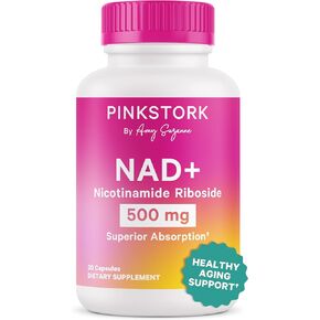 Pink Stork 500 mg NAD+ Supplement for Women - Healthy Aging Support - Cellular Regeneration for Energy, Cognitive Wellness, Skin Health - Clinically Studied Nicotinamide Riboside, 30 Capsules