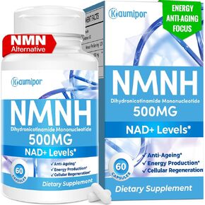 NMNH (Dihydronicotinamide Mononucleotide) NMN Alternative Supplement, 500 mg Per Serving NAD Supplement to Boost NAD+ Levels, for Anti Aging, Energy, Immunity, Focus, 60 Vegan Capsules